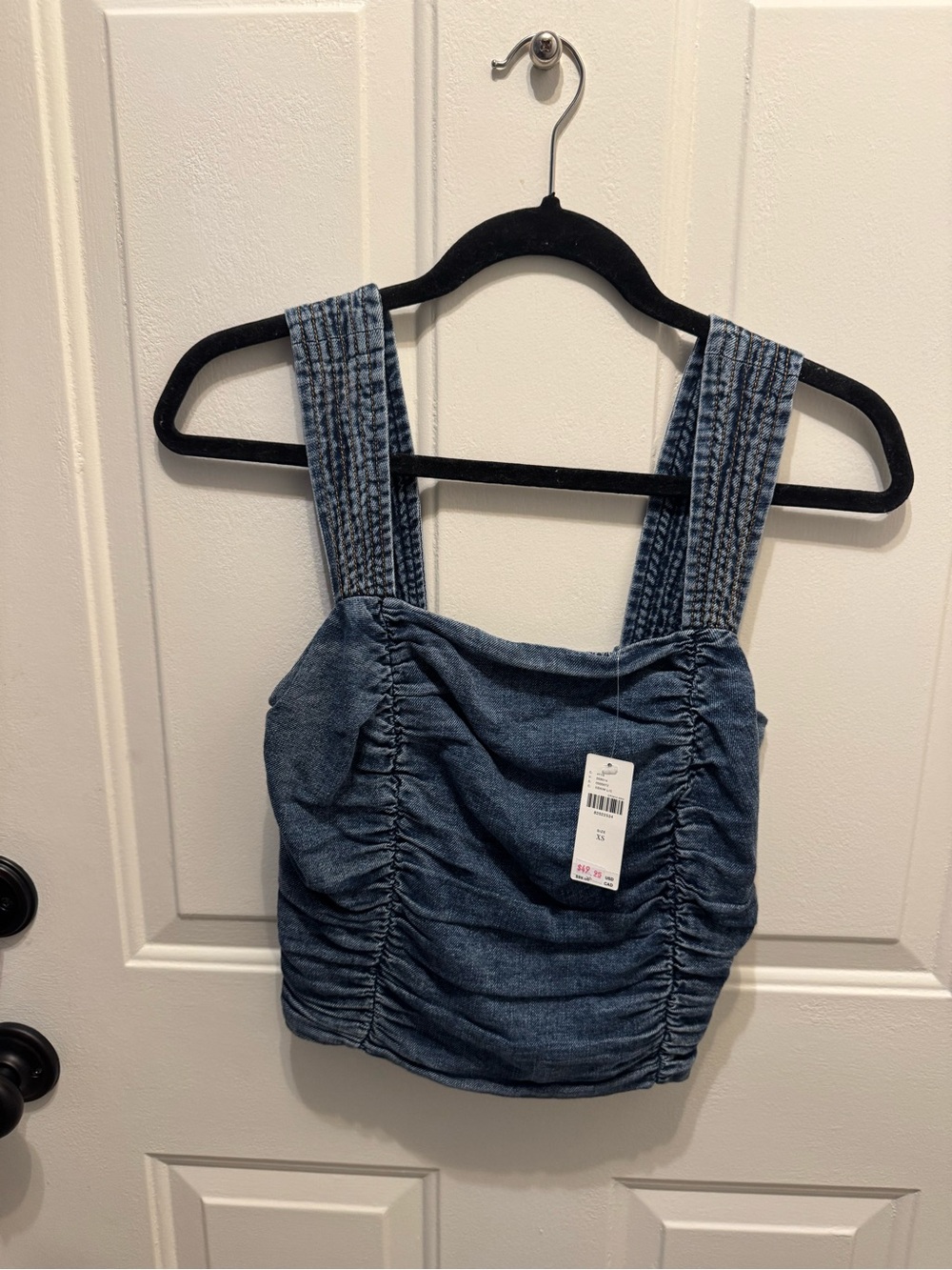 Pilcro Denim Ruched Cropped Tank in Indigo Blue
